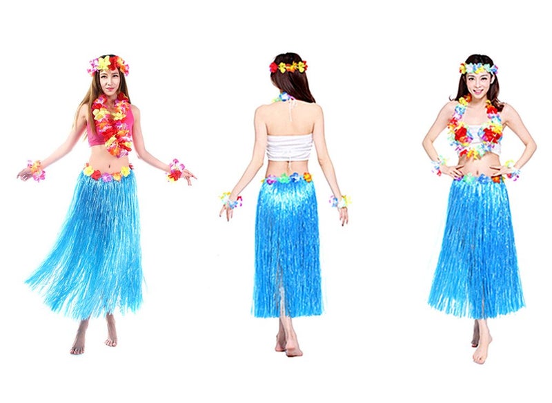 ALIMITOPIA Hawaii Dancing Hula Set Grass Skirt Adult Costume Suit(Skirt color:blue,thicken) - Image 4